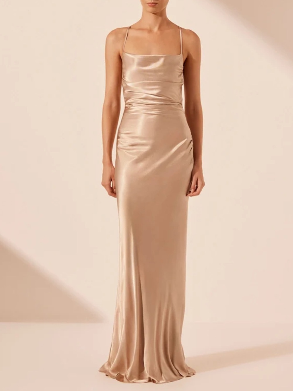 SHONA JOY La Lune Collection - Slip Satin Maxi Dress in Champagne / Gold